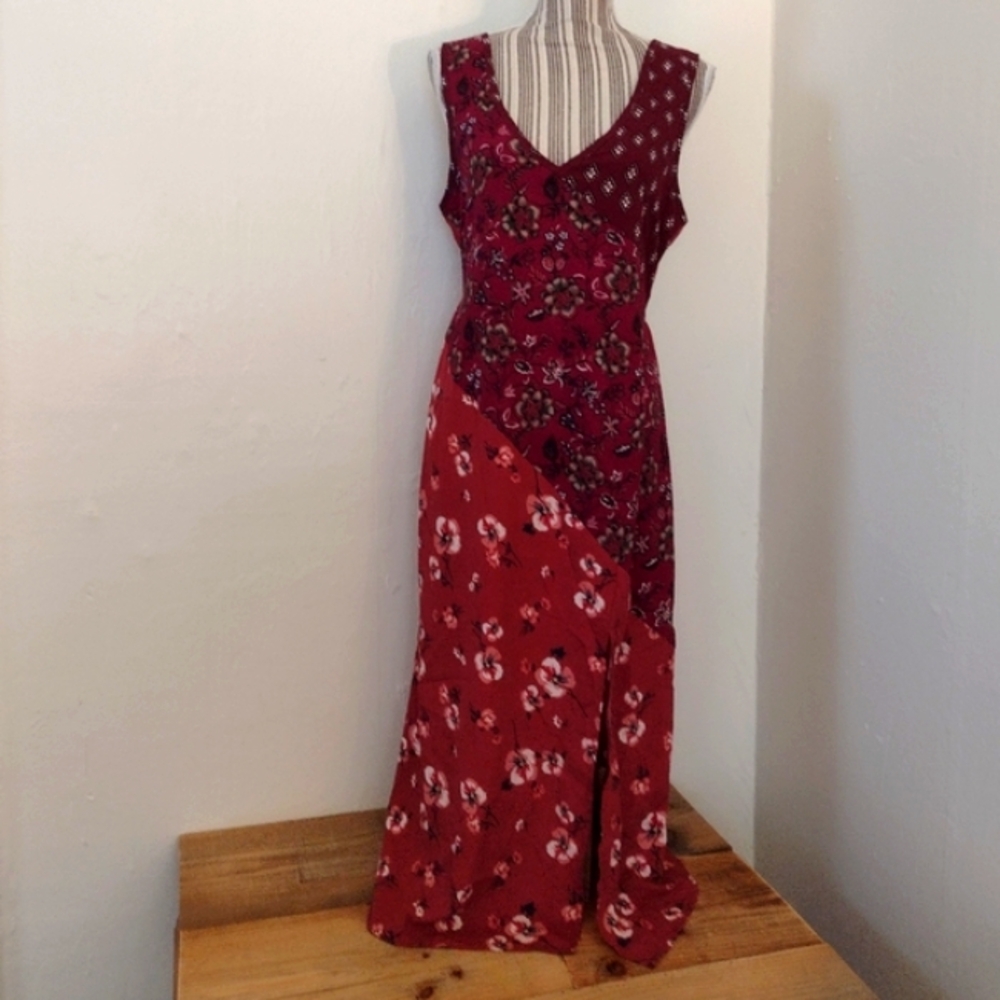 Band Of Gypsies Burgundy Floral Patchwork Sleeveless Midi Dress NWT Size M